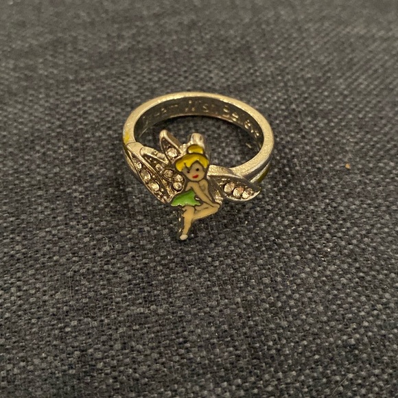 DISNEY TINKERBELL NEVERLAND PETER PAN ENAMEL RHINESTONE RING DREAM WISH BELIEVE - Picture 1 of 3